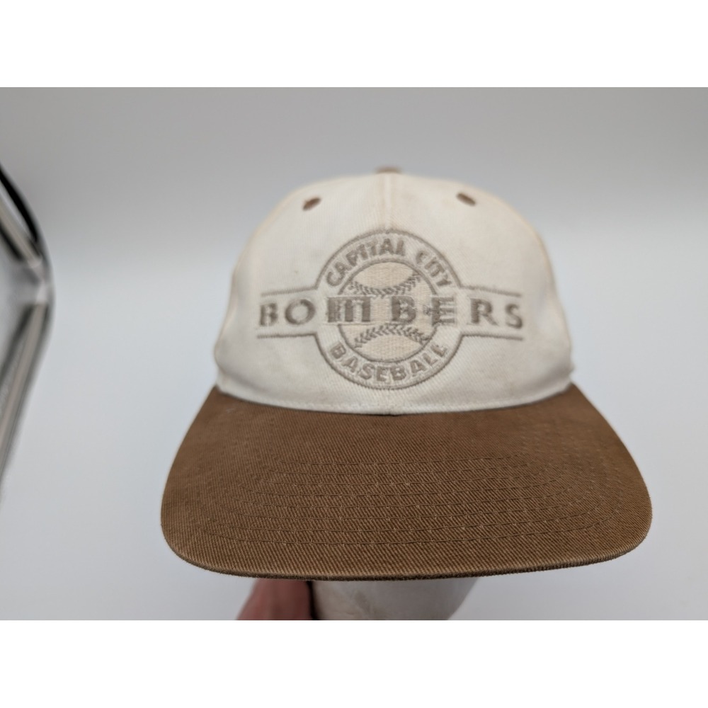 Vintage Capital City Bombers Baseball Hat White Brown Adjustable Strap Cap